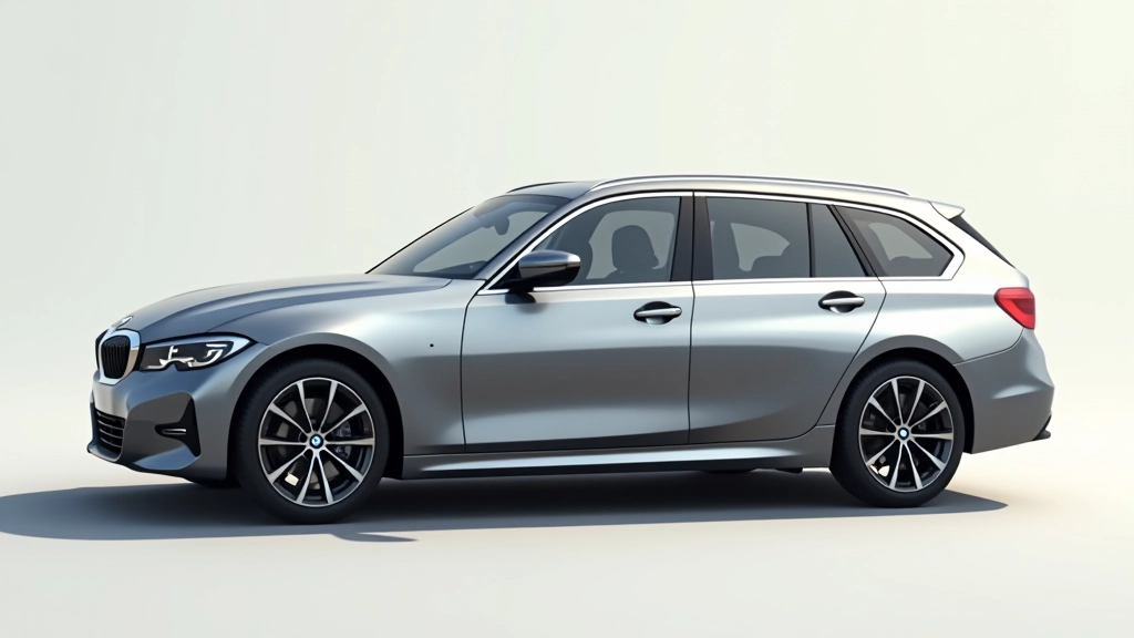 BMW 3 serijos Touring šoninė linija, elegantiškas profilias, aukštos kokybės dizaino detalės, galingas ir griebus vaizdas